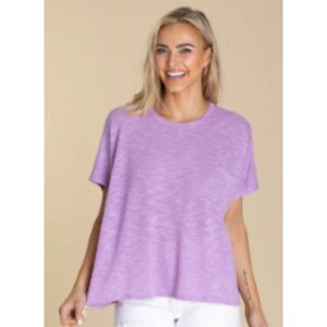 ZENANA Lavender Knit Oversized Crewneck Blouse Cotton Blend 1X/2X NWOT